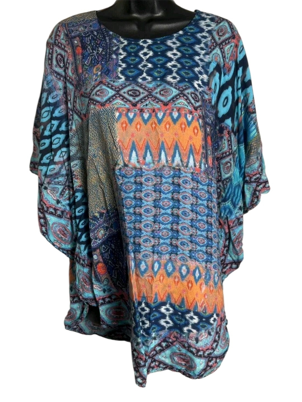 Tolani Collection Bohemian Patchwork Dolman Sleeve Tunic Top